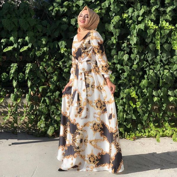 Ethnische Kleidung Sommer leichte Kleider 2022Plus Size Muslim Bedrucktes langes Kleid Abayas für Frauen Türkischer Islam Eid Mubarak Kaftan