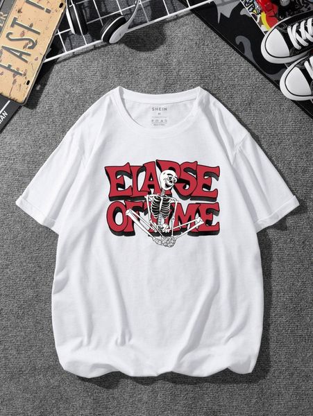 

men skull & slogan graphic tee 835c#, White;black