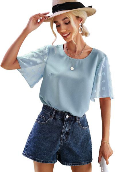 

swiss dot mesh butterfly sleeve blouse h4dp#, White