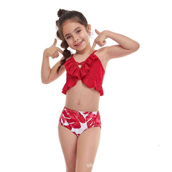 

designer women's bikini 2022 girls' small ruffle split swimsuit children's style, White;black