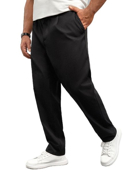 

extended sizes men solid slant pocket tailored pants d0lz#, Black