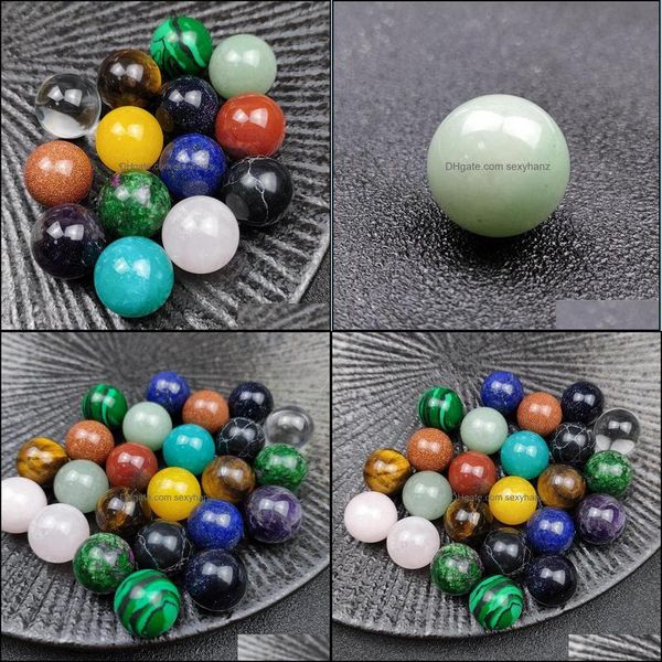

stone loose beads jewelry 16mm natural amethyst rose quartz turquoise agate 7chakra diy non-porous round ball dhdmt, Black