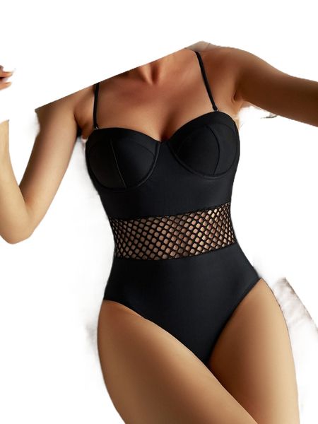 

contrast fishnet push up one piece swimsuit i9nq#, White;black