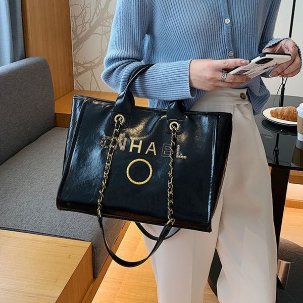 

brand women's luxury handbags beach bags designers ch metal letter badge tote evening bag small mini body leather handbag large female