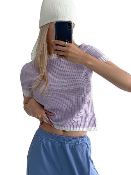 

dazy contrast trim knit f1ha#, White;black