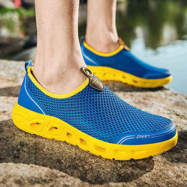 Homens de verão deslizam malha ao ar livre sapatos aqua water river percalados wading sneakers aquashoes respirável plus size luz y220518