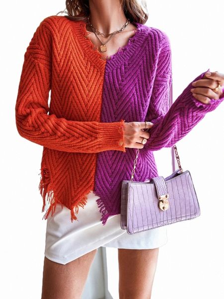 

two tone drop shoulder distressed sweater i0jm#, White;black