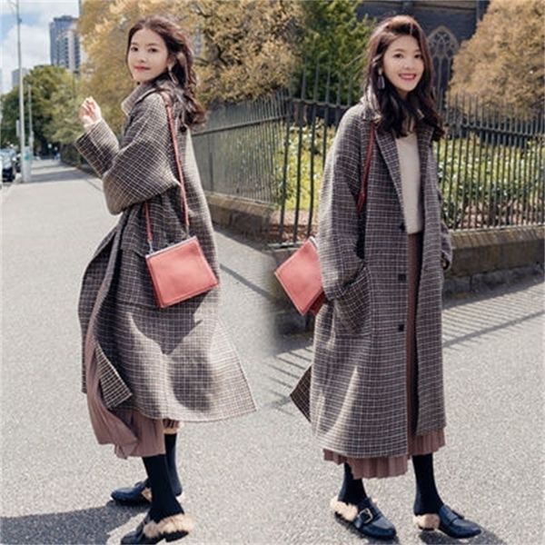 Autumn Winter Trench Jacket Long Women Women Casual Plaid Coat Spessness Casaco de bolso quente Casaco e jaqueta