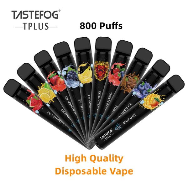 Atacado 11 Sabores Vape Pen Descartável 800Puff 3ml Strawberry Mango Tastefog Bar na Europa Espanha Cigarro Eletrônico Com Pacote de Varejo TPD CE Display Box