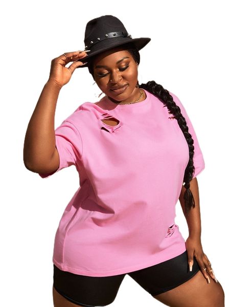 

sxy plus drop shoulder cut out tee f8g4#, Black