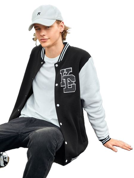 

men letter patch detail two tone bomber jacket w0zd#, Black;brown