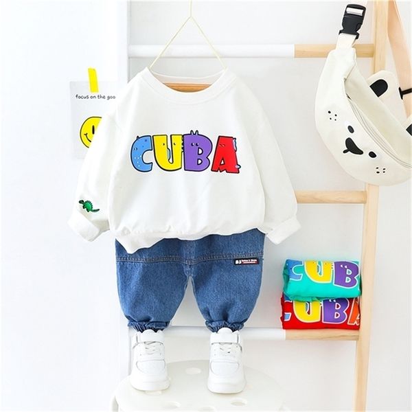 

hylkidhuose spring baby boys girls clothing sets toddler infant long sleeve t shirt pants baby girls boys vacation costume lj201221, White