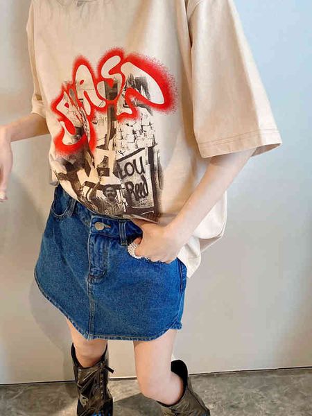 

women's t-shirt 2022 summer no pick silhouette versatile alphabet print ins trendy khaki round neck short sleeve t-shirt xboc, White