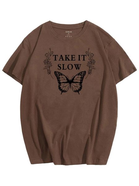 

men butterfly & slogan graphic tee 14sr#, White;black