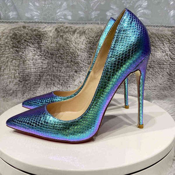

women 12cm blue snake design pointed toe snake patent leather stiletto heel pumps formal dress shoes heels t220730, Black
