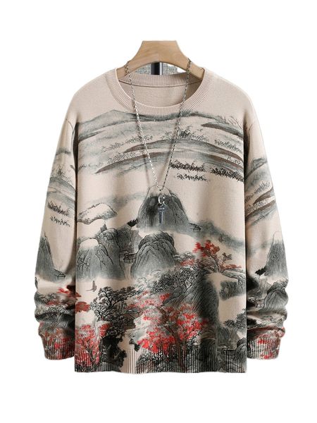 

men landscape pattern sweater j3bd#, White;black