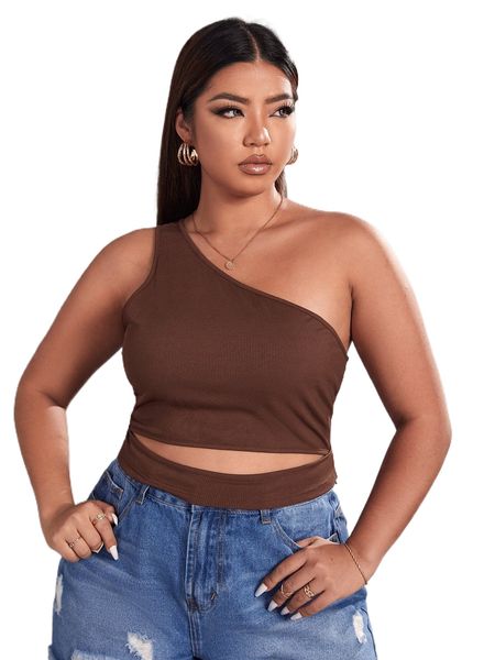 

plus one shoulder cut out c5nl#, Black