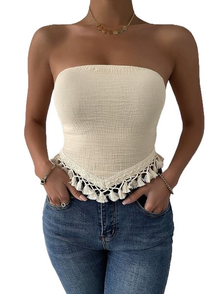 

solid fringe hem tube 02cf#, White