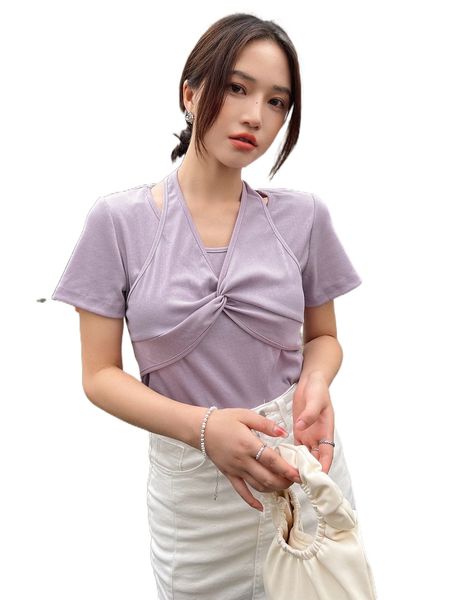 

dazy twist front rib-knit tee g0pf#, White