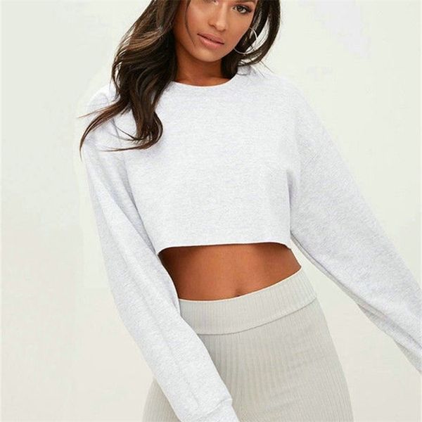 

autumn winter fashion streetwear hoodies women casual long sleeve jumper cropped pullover sweatshirts 220812, Black