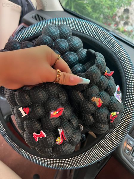 

slippers designer 2022 women's shoes sandals women wear baotou thick soled litchi peanut hole 55re, Black