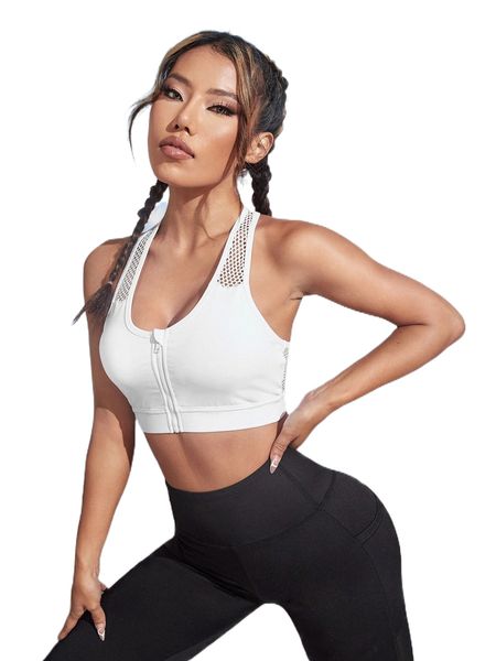 

hollow out zip front sports bra k7k8#, Gray