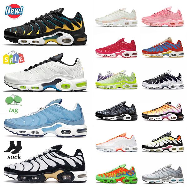 

original 2022 og cushion plus tn running shoes black teal yellow university blue white metallic pink fade smoke grey special oreo outdoor sn, White;red