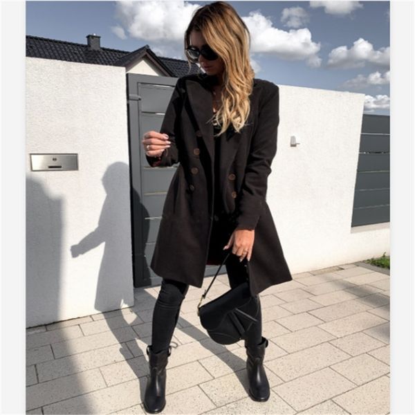 

winter coats and jackets women double breasted long coat korean elegant vintage coat female plus size warm black blazer jacket lj201106