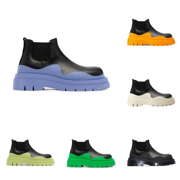 

two tone tire chelsea boots women platform chunky boot lady luxe design men calf desiger low tobe calfskin slip on style round toe boots bla, Black