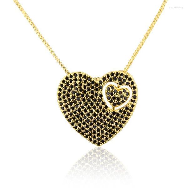 Catene Zircone Pietra Cuore Amore Collana con ciondolo Colore oro Rame Catena iniziale Retro Goth Party Collo Accessori per gioielliCatene Heal22