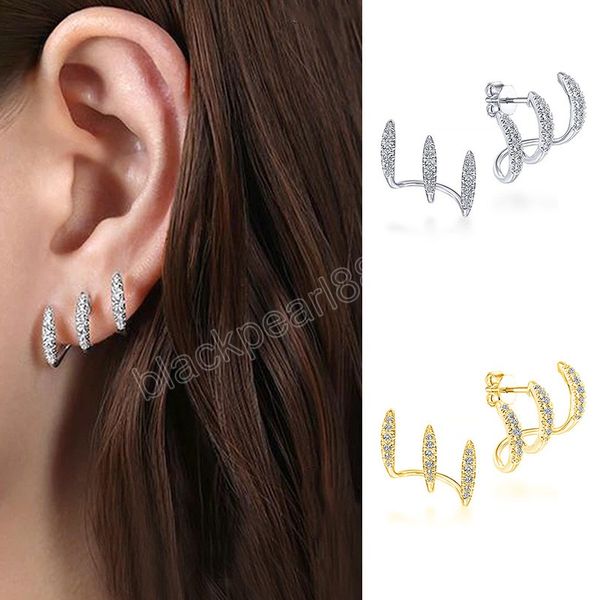 

fashion rhinestone stud earrings for women simple girls three claw crystal earrings vintage brincos female jewelry accessories, Golden;silver