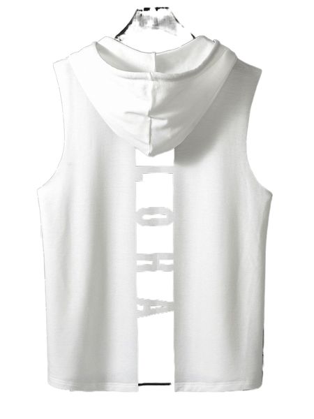 

men color block letter graphic drawstring hooded tank r2xu#, White;black