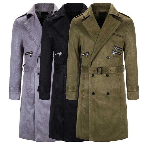 Trench da uomo Cappotto lungo casual da uomo con cintura di lana Affascinante vintage stile britannico nero grigio soprabito taglie forti bavero capispalla 5XL