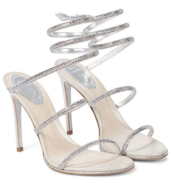 

cleo rene open caovilla toe sandals crystal embellished spiral snake tail sandals twining rhinestone sandal women 10cm beige, Black