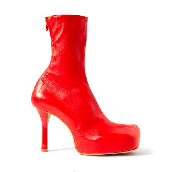 

boots red 100mm high heel bold chunky platform boots calfskin leather shoes ankle boot stiletto heels square toes booties luxury designers b, Black