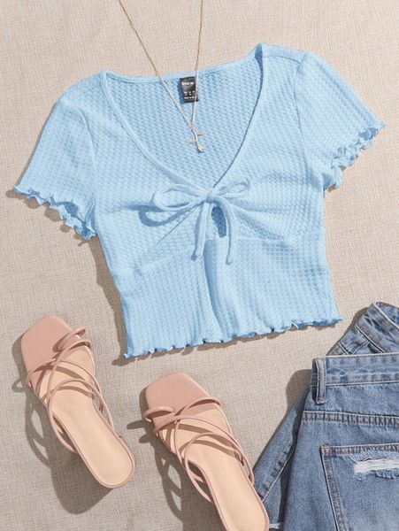 

lettuce trim knot front waffle knit tee 69ci#, White