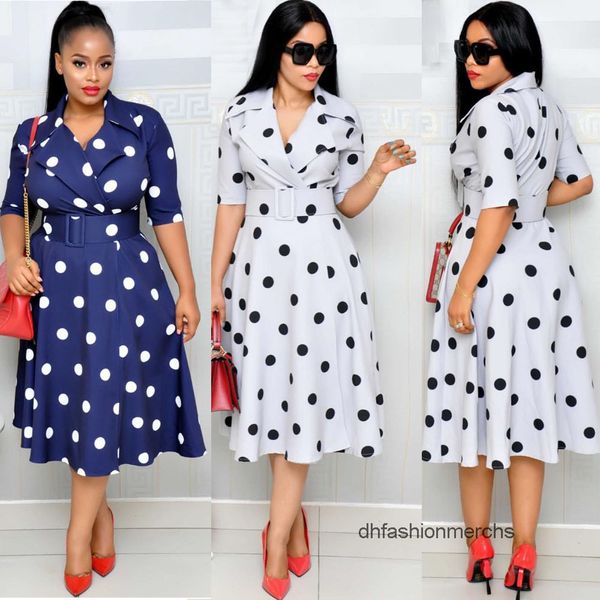 

designer dress casual long dresses plus size for womens clothing new women's suit collar wave point middle sleeve splicing large size s, Black;gray