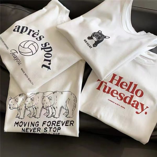 

women's t-shirt spring and summer new products simple alphabet animal print white short-sleeved t-shirts women inner half-sleeved