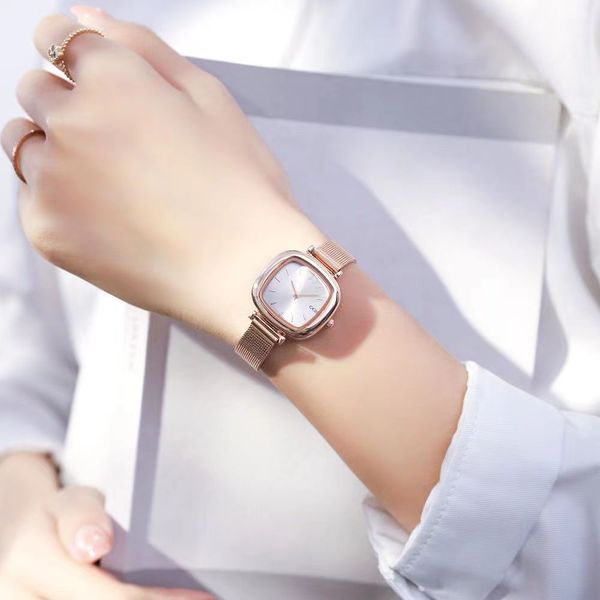 

luxury womens watches designer waterproof korean style simple retro light luxury niche trend temperament square small dial ladies mesh belt, Slivery;golden