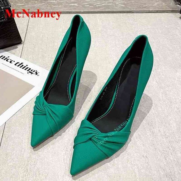 

women fashion shoe pointy toe knot pumps ankle shallow thin high heel solid slip on pumps lady dress shoe spring autume new 220514, Black