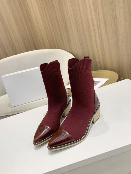 

designer winter fashion color matching ankle boots chunky heel genuine leather simple and elegant shoes size 34-41, Black