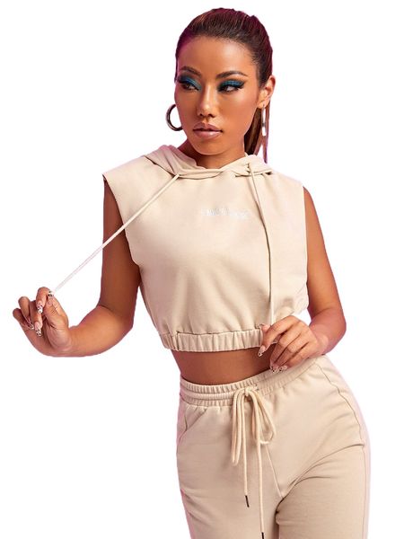 

x flaws of couture sleeveless letter embroidery drawstring hoodie s8hx#, Black