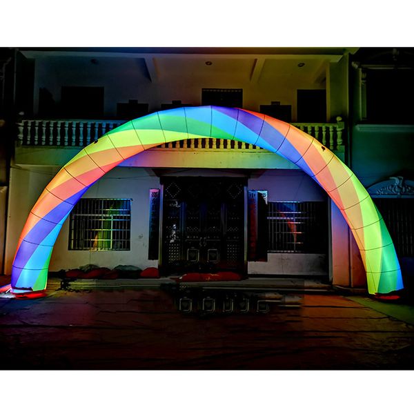 Надувной надувную радужную арку на открытом воздухе со светодиодными светильниками Большой красочный входный шар.