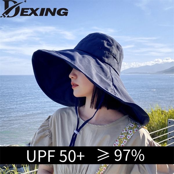 

wide brim upf 50 sun hat women antiuv protection hiking fisherman cap fold summer solid beach bucekt hat 220524, Blue;gray