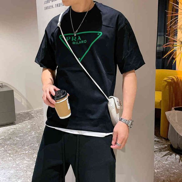 

clothing 2022 spring and summer new couple's triangle alphabet printed round neck short sleeve t-shirt for men and women outlet_qzv3, White;black
