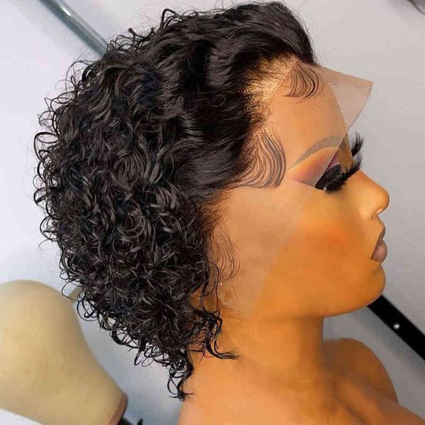 Pixie Cut Wig Short Curly Hams Hair S Cheap HD 13x2 Прозрачный кружево для женщин, предварительно сорванных 220713
