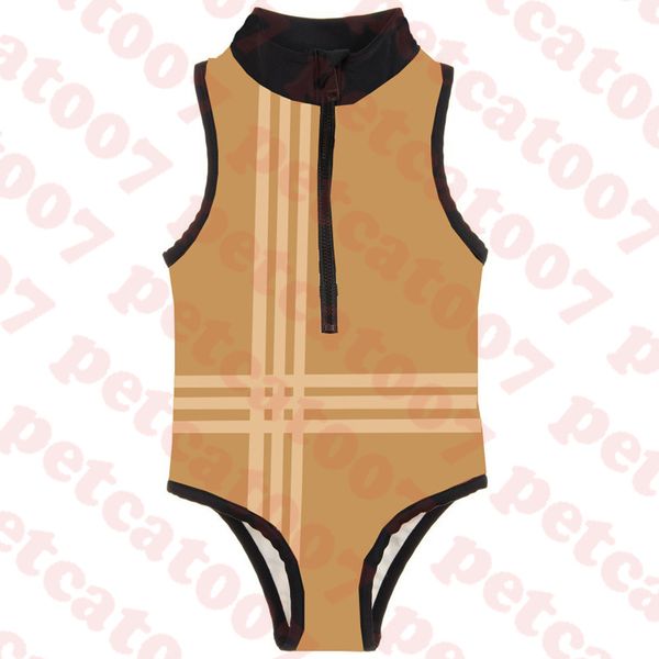 Mode Kind Bademode One Piece Bikini Zipper Design Badeanzug für Kinder Plaid Logo Kids Badeanzug