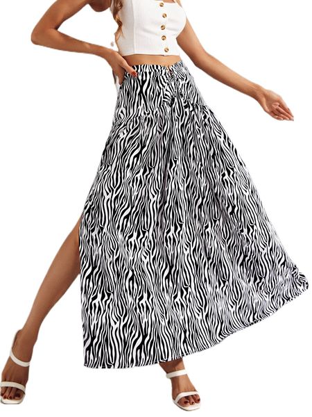 

luukse zebra striped split thigh skirt a0zf#, Black