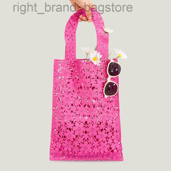 

2022 summer weave handbag women hollow out flower large capacity knitted handle handbag ladies casual travel shoulder bag w220810