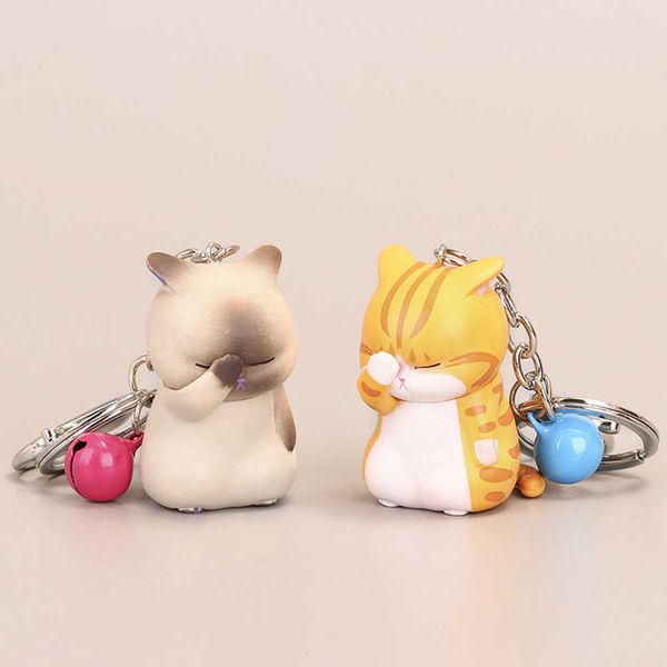 

keychains cute shy cat chubby kitten keyring trinket bag ornament cartoon car keys chains fashion women jewelry accessories, Silver